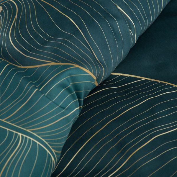 DomTextilu Kvalitné tmavo tyrkysové bavlnené posteľné obliečky so zlatými listami 3 časti: 1ks 200x220 + 2ks 70 cmx80 Tyrkysová 44487-208096