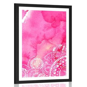 Plagát s paspartou Mandala ružový akvarel - 60x90 white