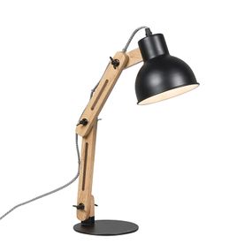 Priemyselná stolová lampa čierna s drevom - Woodi