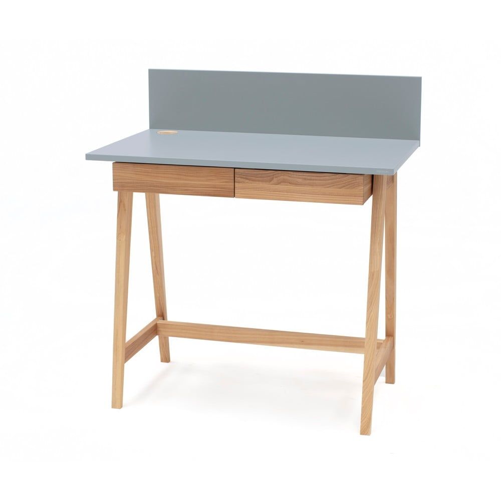 Sivý písací stôl s podnožím z jaseňového dreva Ragaba Luka, dĺžka 85 cm