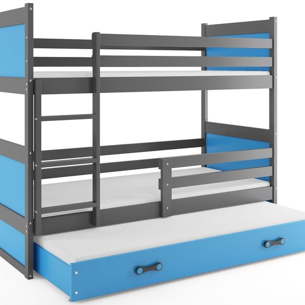 Poschodová posteľ s prístelkou RICO 3 - 200x90cm - Grafitový - Modrý