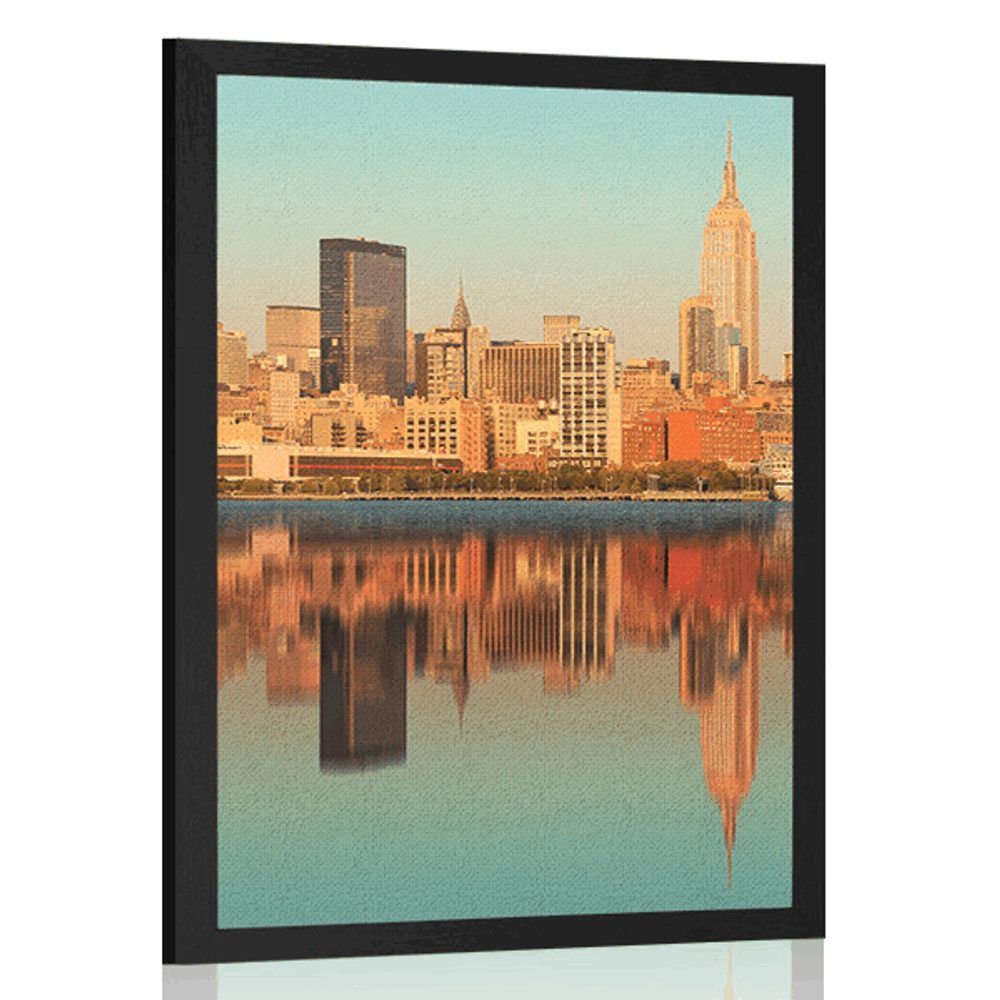 Plagát očarujúci New York v odraze vo vode - 30x45 black