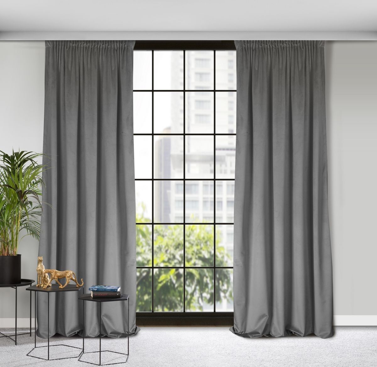 Luxusný zamatový záves sivej farby do obývačky 140 x 270 cm