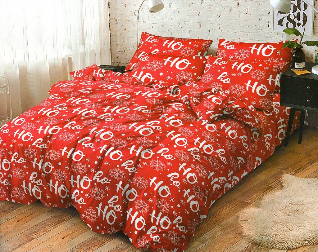 DomTextilu Krásne červené vianočné posteľné obliečky s nápisom HO-HO 3 časti: 1ks 160 cmx200 + 2ks 70 cmx80 Červená 180x220 cm 45928-216225