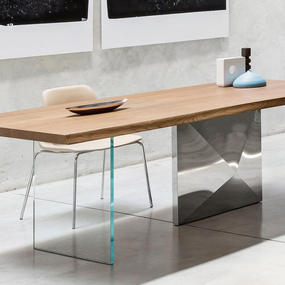 RIFLESSI - Stôl CUBRIC s drevenou doskou