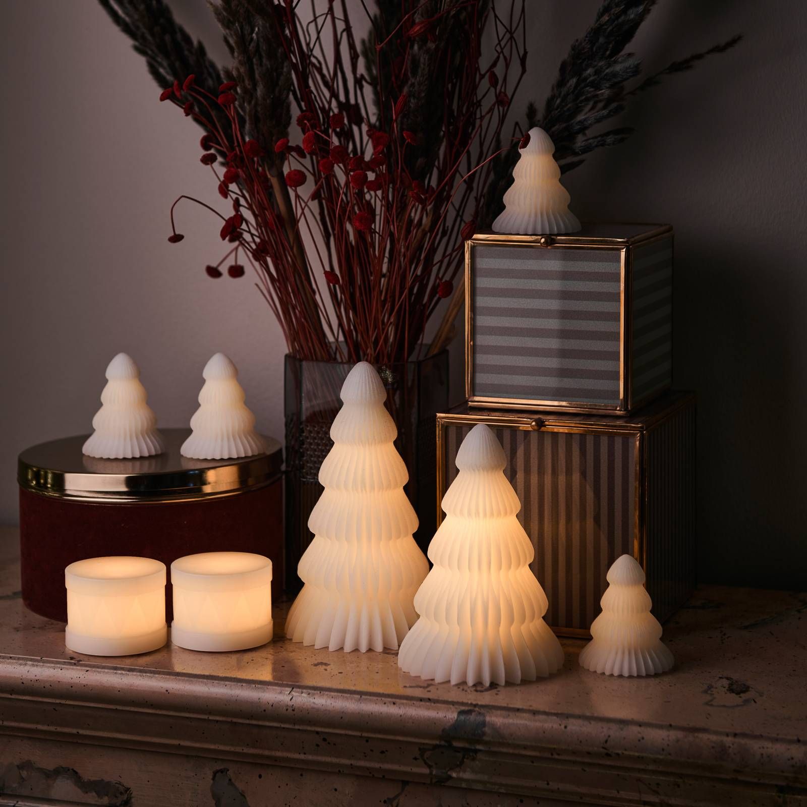Sirius Dekoračná LED lampa Claire, strom biely vosk, 16cm, Obývacia izba / jedáleň, vosk, K: 16cm