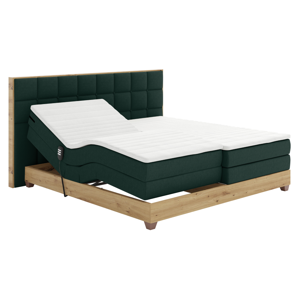 Elektrická polohovacia posteľ, boxspring, zelená/dub artisan, 180x200, TIANA