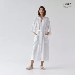 Biely ľanový župan veľkosť L/XL Summer - Linen Tales