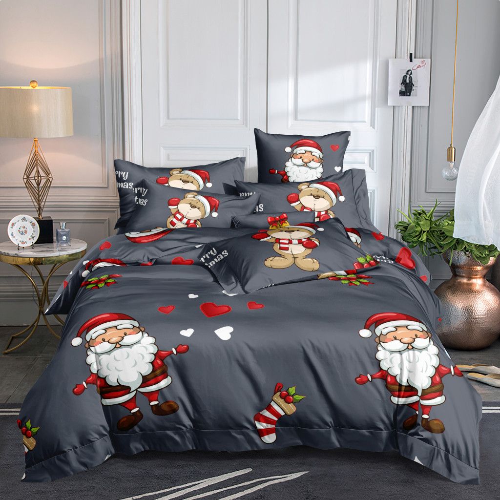 DomTextilu Vianočné sivé posteľné obliečky s motívom Santa Clausa 4 časti: 1ks 160 cmx200 + 2ks 70 cmx80 + plachta Sivá 180x220 cm 46882-218383