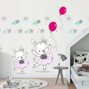DomTextilu Detská nálepka na stenu pre dievčatko zajačik baletka 100 x 200 cm 46612-217505  
