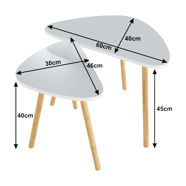 Konferenčné stolíky, set 2 ks, biela/prírodná, BISMAK