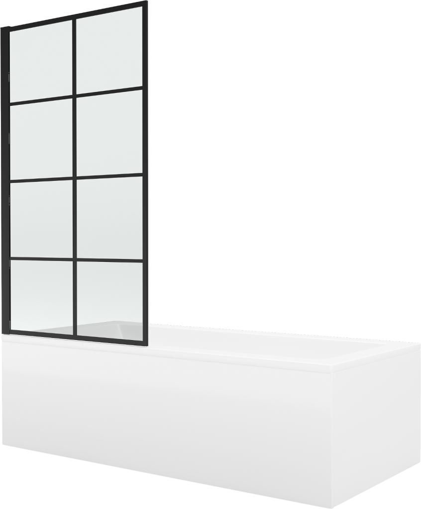MEXEN/S - Cubik obdĺžniková vaňa 160 x 70 cm s panelom + vaňová zástena 80 cm, čierna vzor 550316070X9308017077