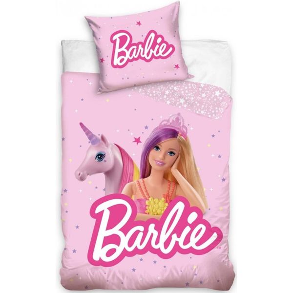Carbotex · Obliečky do detskej postieľky Barbie a kúzelný jednorožec - 100% bavlna - 40 x 60 cm + 100 x 135 cm