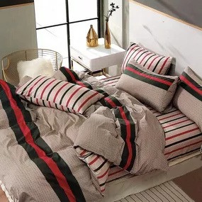 DomTextilu Moderné béžovo červené bavlnené posteľné obliečky 3 časti: 1ks 200x220 + 2ks 70 cmx80 Béžová 34644-166562