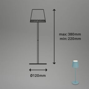 Briloner Stolová LED lampa Kiki s batériou 3 000K modrosivá, Obývacia izba / jedáleň, kov, 2.6W, K: 38.5cm