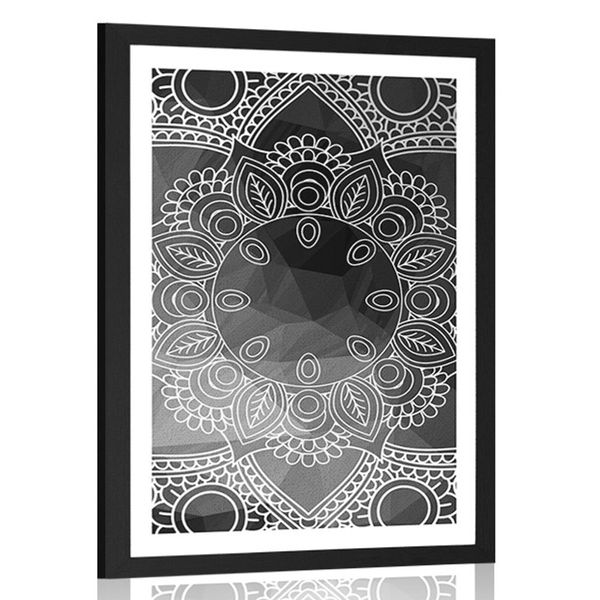 Plagát s paspartou čiernobiela Mandala - 30x45 silver