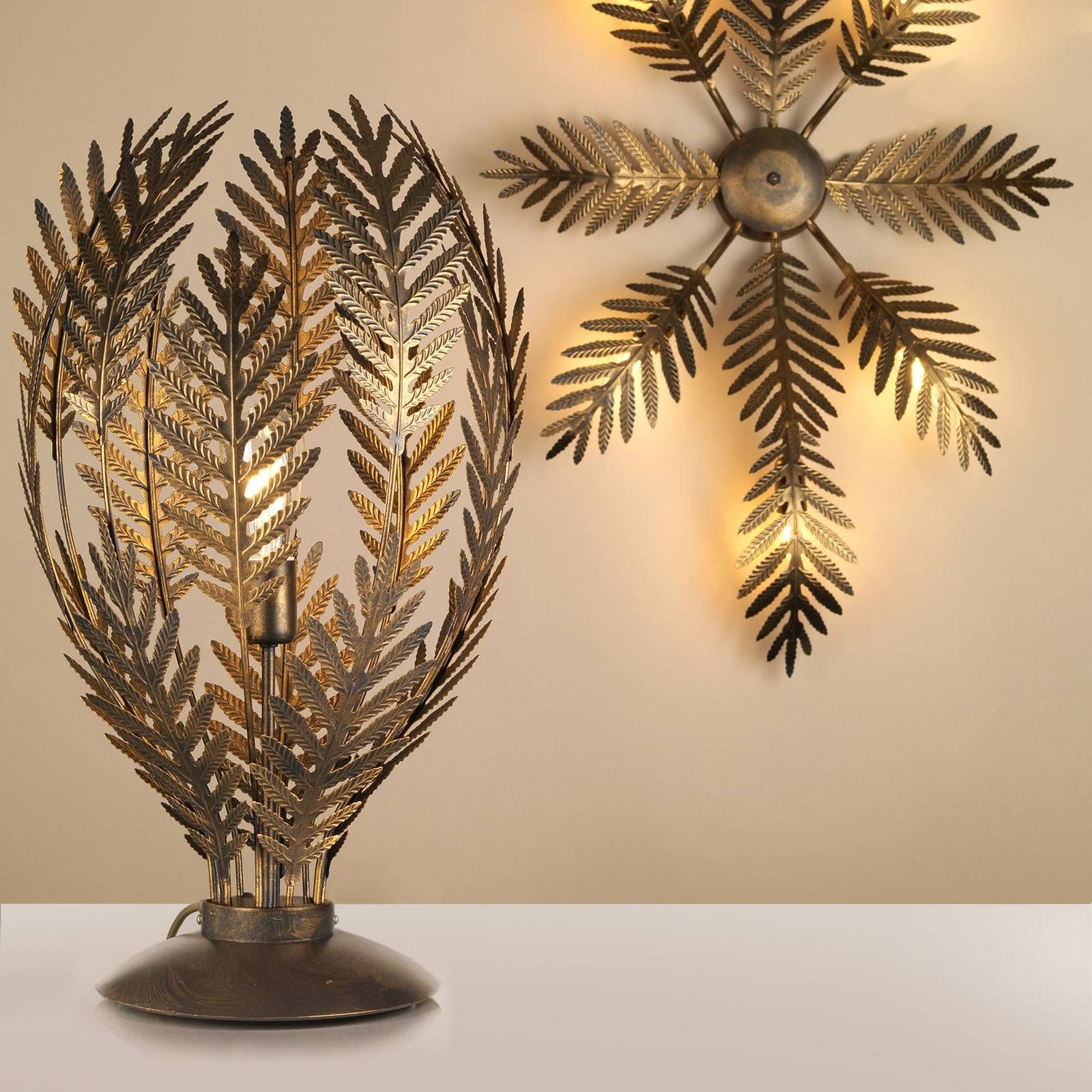 Euluna Stolná lampa Felce ako papradie v bronzovej, 61 cm, Obývacia izba / jedáleň, železo, E27, 22W, K: 61cm
