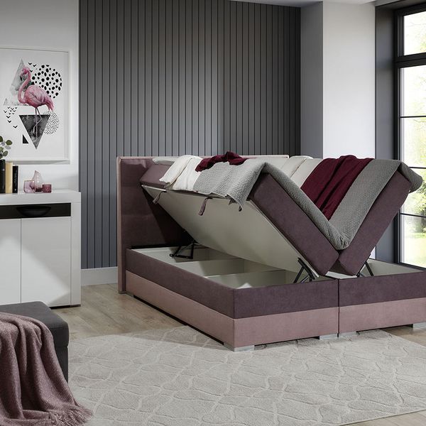Čalúnená manželská posteľ s úložným priestorom Dalino 160 - fialová / ružová