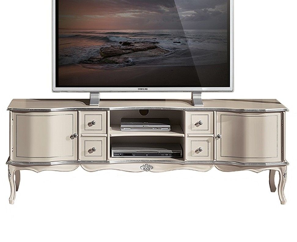Estila Luxusný rustikálny TV stolík Clasica s dvoma poličkami, štyrmi malými zásuvkami a dvomi dvierkami 169 cm