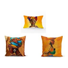 Súprava 3 obliečok na vankúše Minimalist Cushion Covers African Culture, 45 x 45 cm