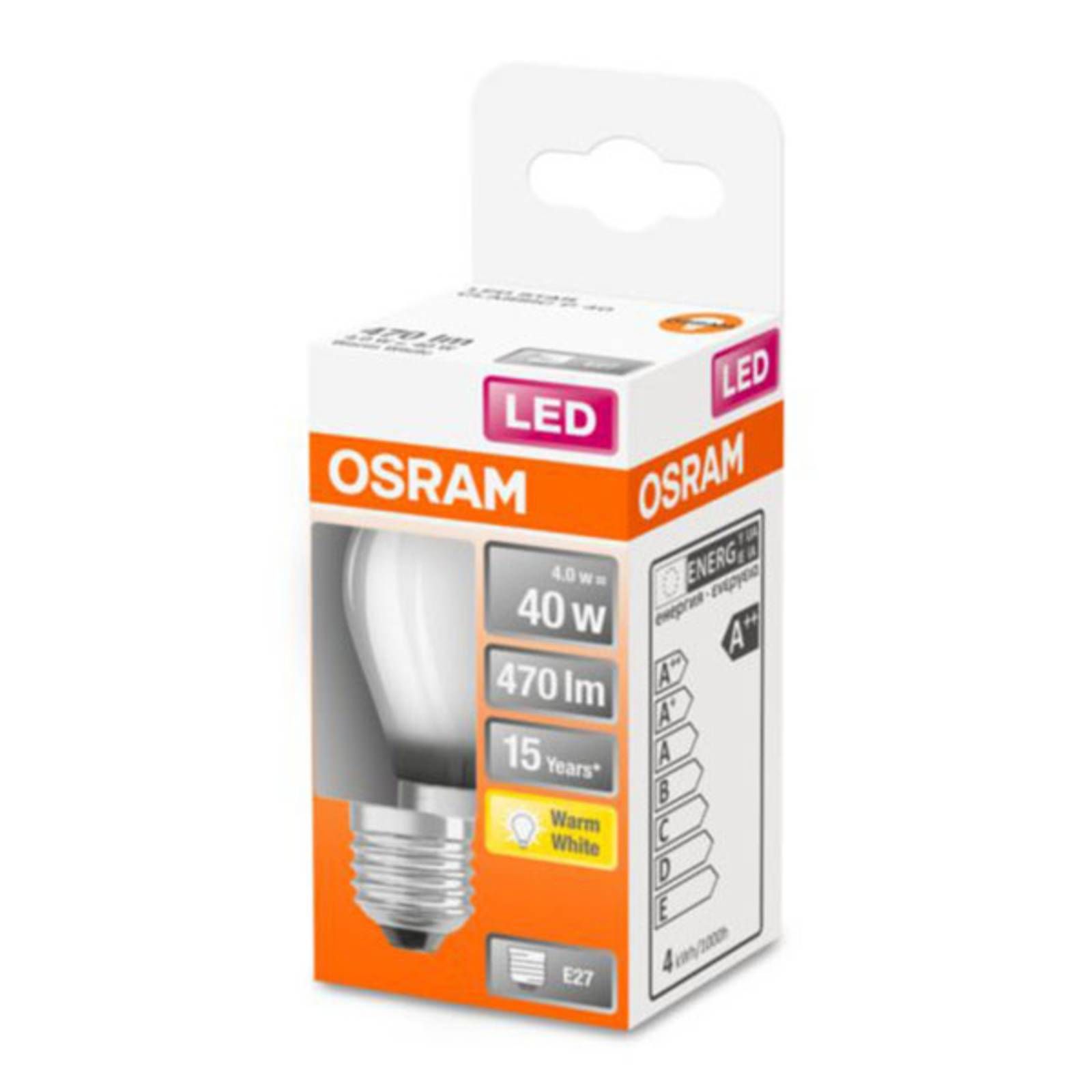 OSRAM Classic P LED žiarovka E27 4W 2.700K matná, E27, 4W, Energialuokka: E, P: 7.7 cm