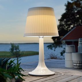 Konstsmide Biela solárna stolná LED lampa Assisi Sitra, plast, K: 36cm