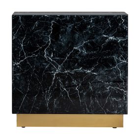 Estila Art-deco elegantný príručný stolík Moraira čiernej farby s mramorovým vzorom a zlatou podstavou 60cm
