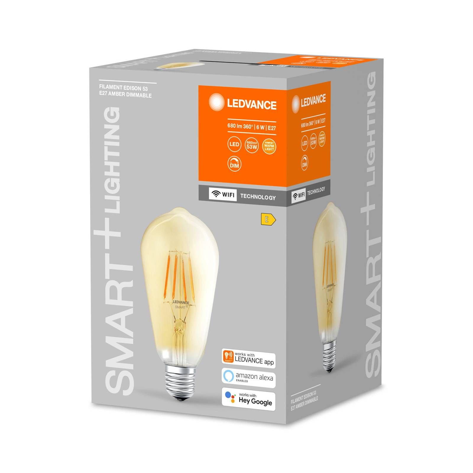 LEDVANCE SMART+ WiFi E27 6W Edison zlatá 2 400 K, sklo, E27, 6W, Energialuokka: E, P: 14.3 cm