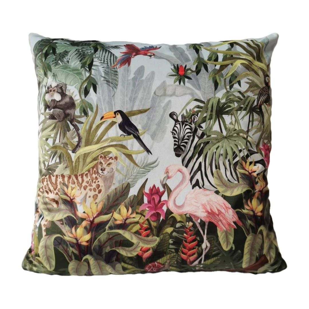 Zamatový vankúš s plameniakmi Jungle Flamingo - 45 * 45 * 10cm