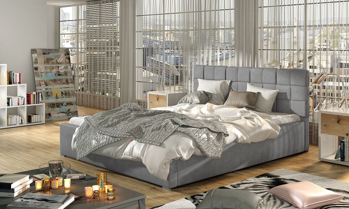 Čalúnená manželská posteľ s roštom Galimo UP 180 - svetlosivá