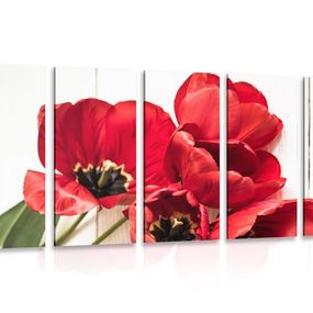 5-dielny obraz červené tulipány v rozkvete