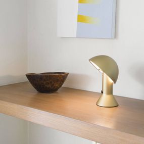 Martinelli Luce Elmetto – stolná lampa, zlatá, Obývacia izba / jedáleň, syntetická živica, E27, 5.3W, K: 28cm