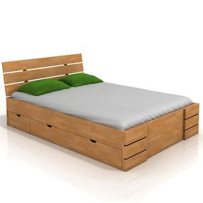 Manželská posteľ 160 cm Naturlig Lorenskog High Drawers (buk) (s roštom)