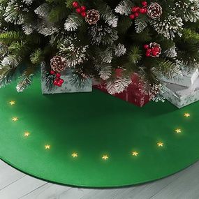 Koberec MagicHome Vianoce, zelený, pod vianočný stromček, s hviezdičkami, 22x LED, teplá biela, 2xAA, 90 cm