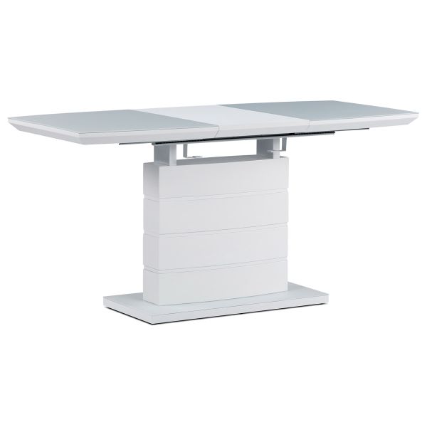 Autronic Jedálenský stôl 110+40x70 cm, biela sklenená doska 4 mm, MDF, biely matný lak - HT-420 WT