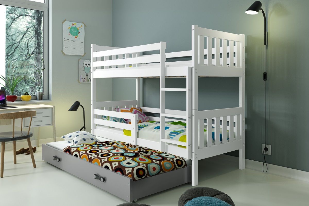 Poschodová posteľ s prístelkou CARINO 3 - 190x80cm - Biela - Grafitová