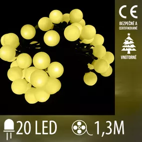 Vianočná led svetelná reťaz vnútorná guľky - 20led - 1,3m teplá biela