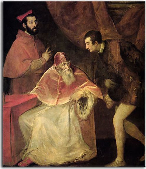 Tizian obraz - Portrait of Pope Paul III, Cardinal Alessandro Farnese and Duke Ottavio Farnese zs18332