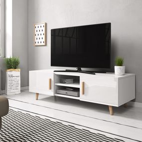 TV stolík/skrinka Sweden 2 (biely lesk + biela matná)