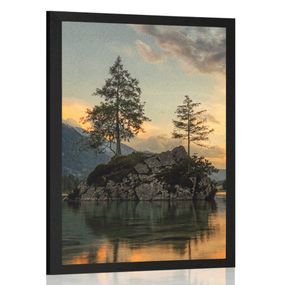 Plagát horská krajina pri jazere - 30x45 black