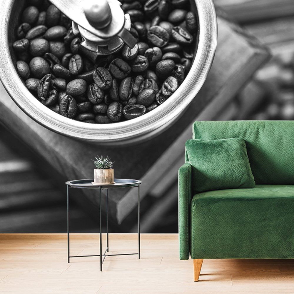 Samolepiaca fototapeta čiernobiely vintage mlynček na kávu - 450x300