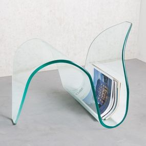 Estila Moderný dizajnový stojan na noviny Caspero z tvrdeného skla zaoblených organických tvarov 62cm