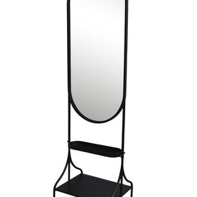 Čierne antik kovové stojacie zrkadlo s poličkou Filonia - 50*37*180 cm