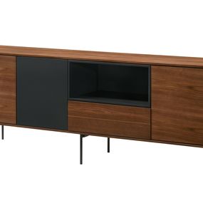 Estila Moderný hnedý TV stolík Nordica Nogal z orechovo dyhovaného dreva s touch systémom 180cm