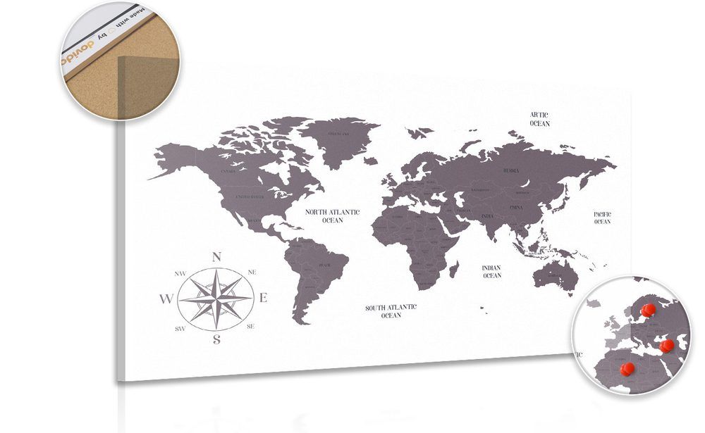 Obraz na korku decentná mapa sveta v hnedom prevedení - 120x80  arrow