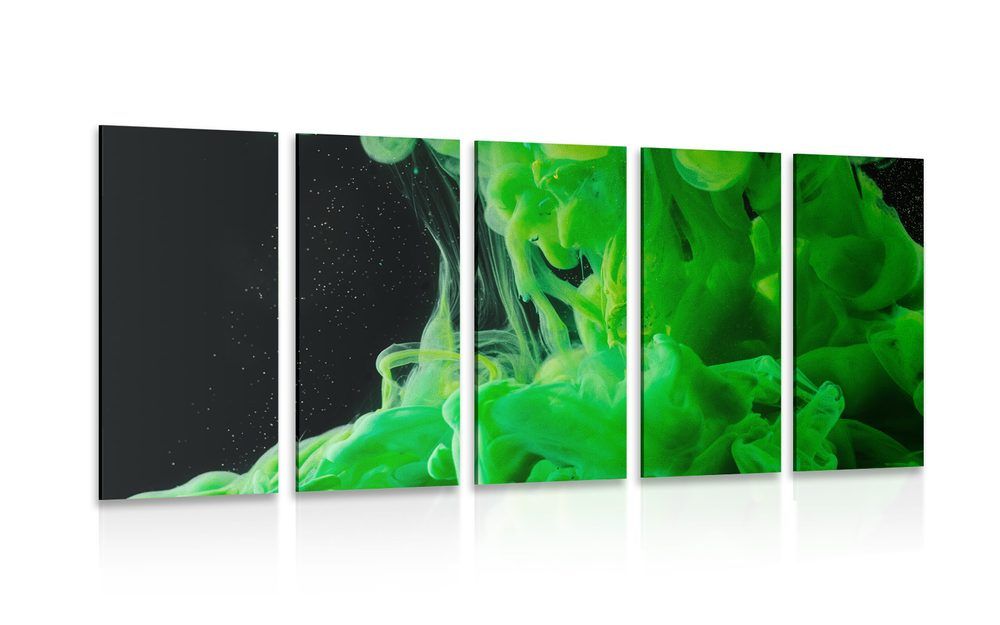 5-dielny obraz zelené tečúce farby