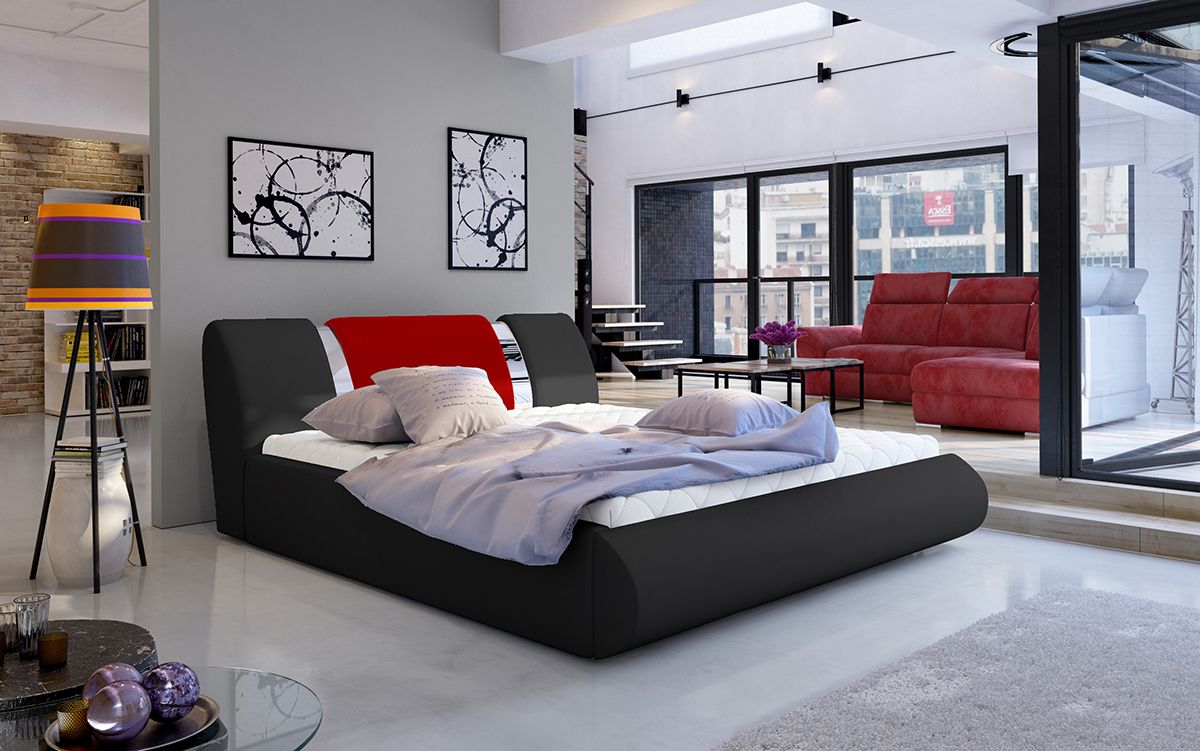 Čalúnená manželská posteľ s roštom Folino 180 - čierna / červená