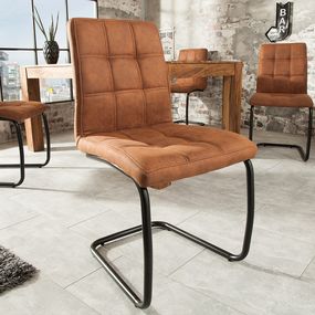 Estila Dizajnová vintage jedálenská stolička Modena s hnedým poťahom z mikrovlákna a s čiernymi nohami 92cm