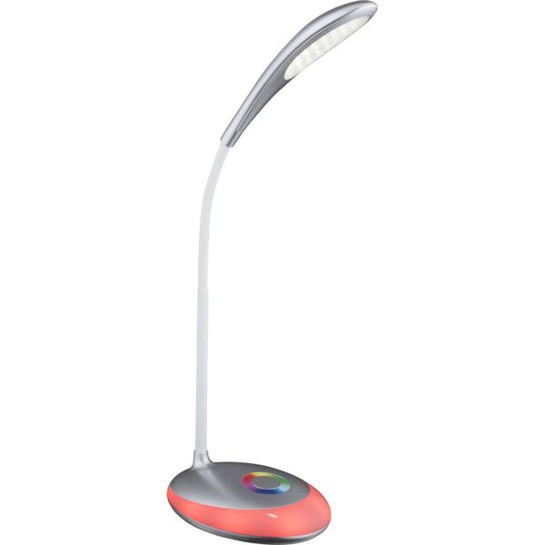 Globo 58265 LED stolové svietidlo Minea 1x3W | 230L | 5000K | RGB - nastaviteľná výška, ohybné rameno, dotykový stmievač, menič farieb, fixácia farieb, strieborná