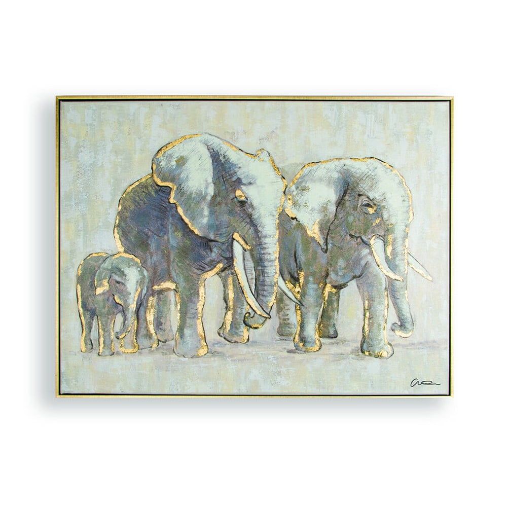 Ručne maľovaný obraz Graham & Brown Elephant Family, 80 × 60 cm